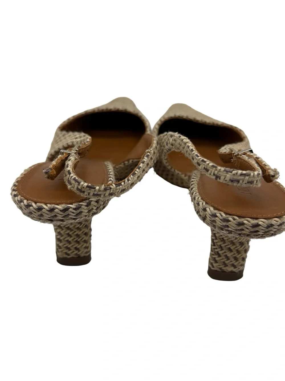 J. Mclaughlin Beige Cassidy Grasscloth Slingback Kitten Heels Size 8